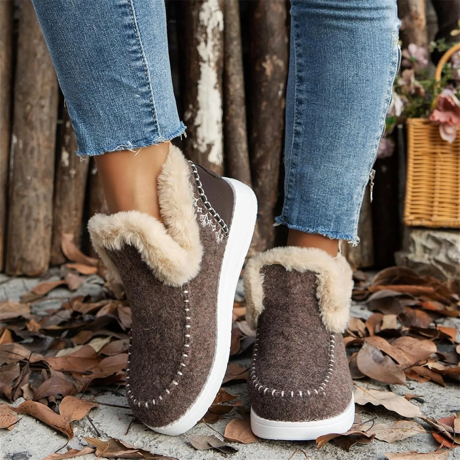 Ladmiple Winter Boots For Women 2024 Dressy Snow Boots Warm Fur Lined Anti-Slip Ankle Booties Slip On Warm Loafers Shoes