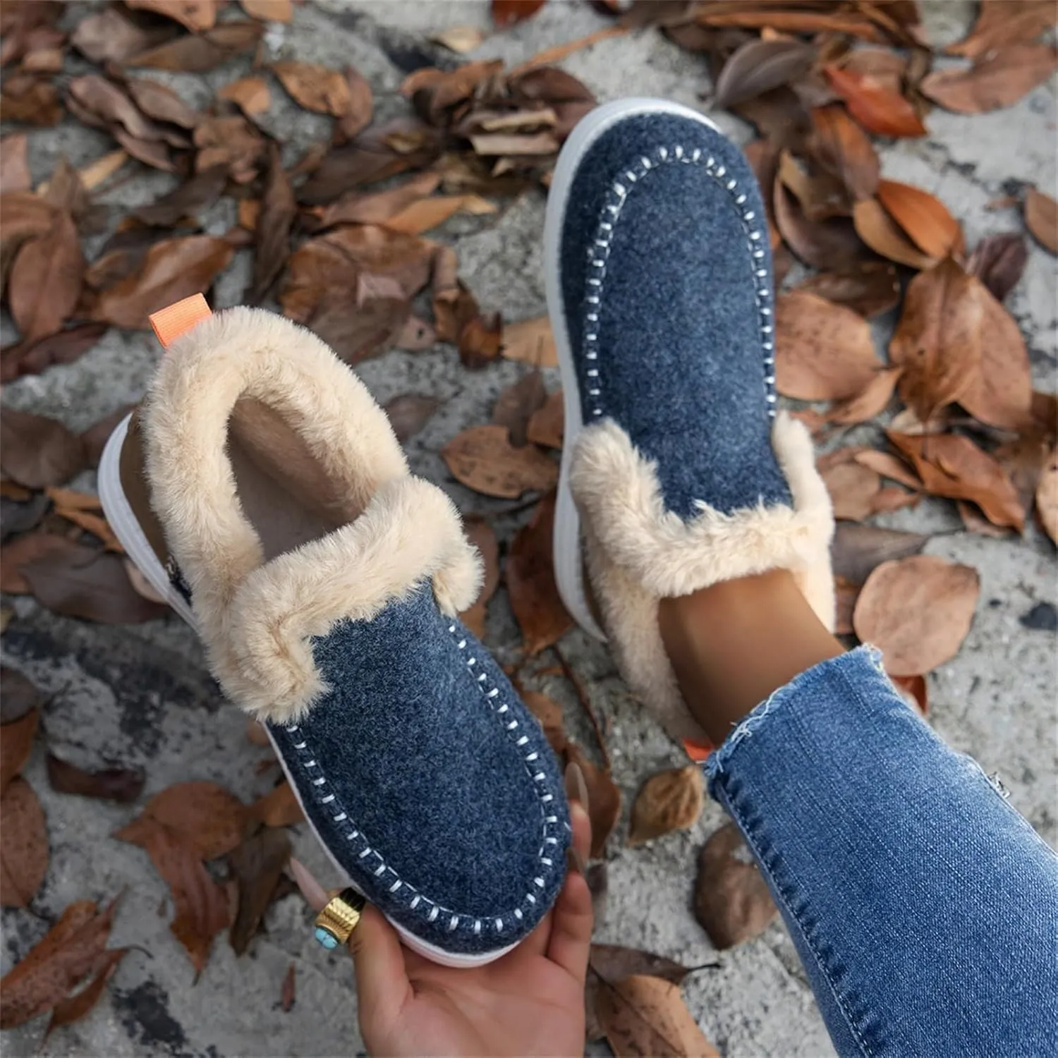 Ladmiple Winter Boots For Women 2024 Dressy Snow Boots Warm Fur Lined Anti-Slip Ankle Booties Slip On Warm Loafers Shoes