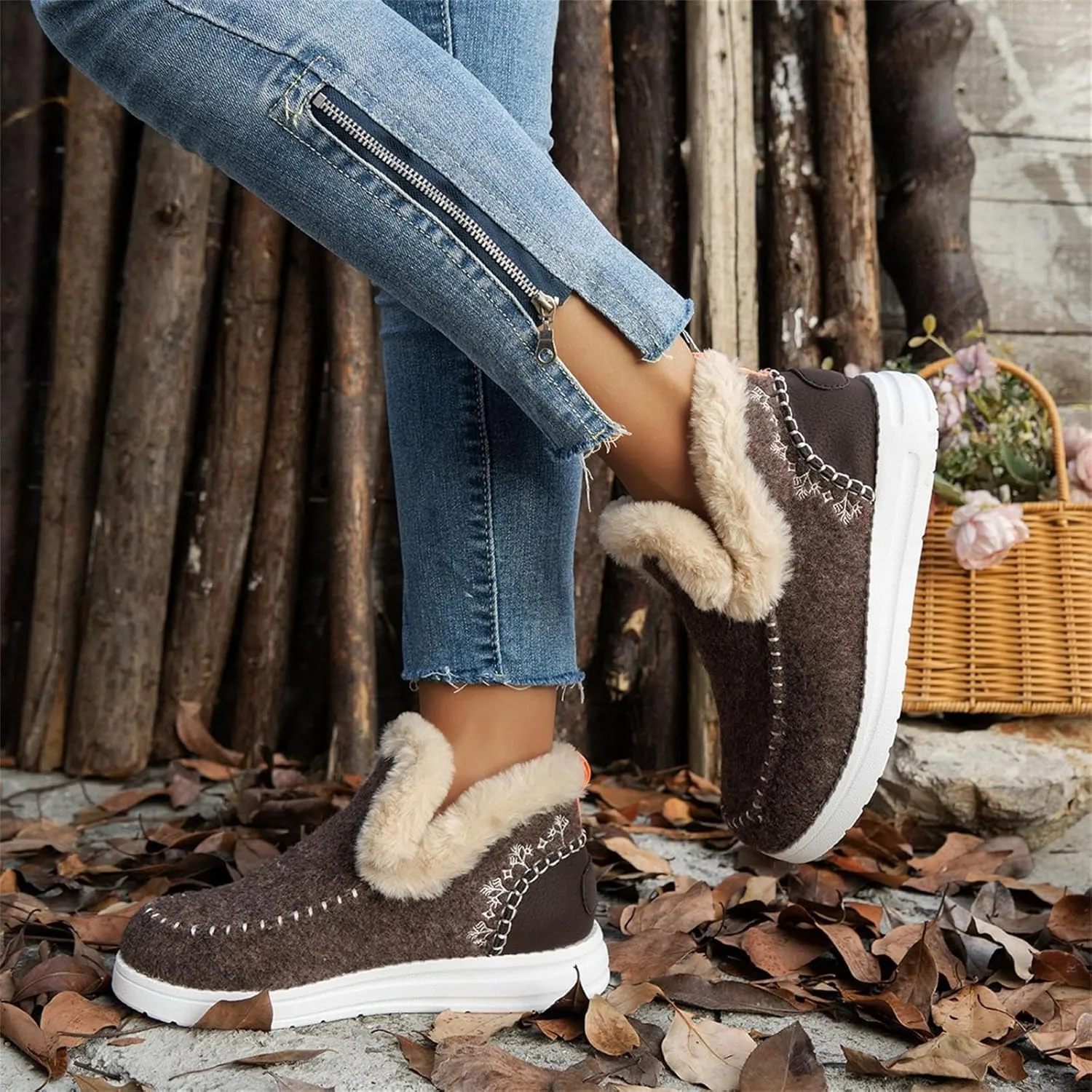 Ladmiple Winter Boots For Women 2024 Dressy Snow Boots Warm Fur Lined Anti-Slip Ankle Booties Slip On Warm Loafers Shoes