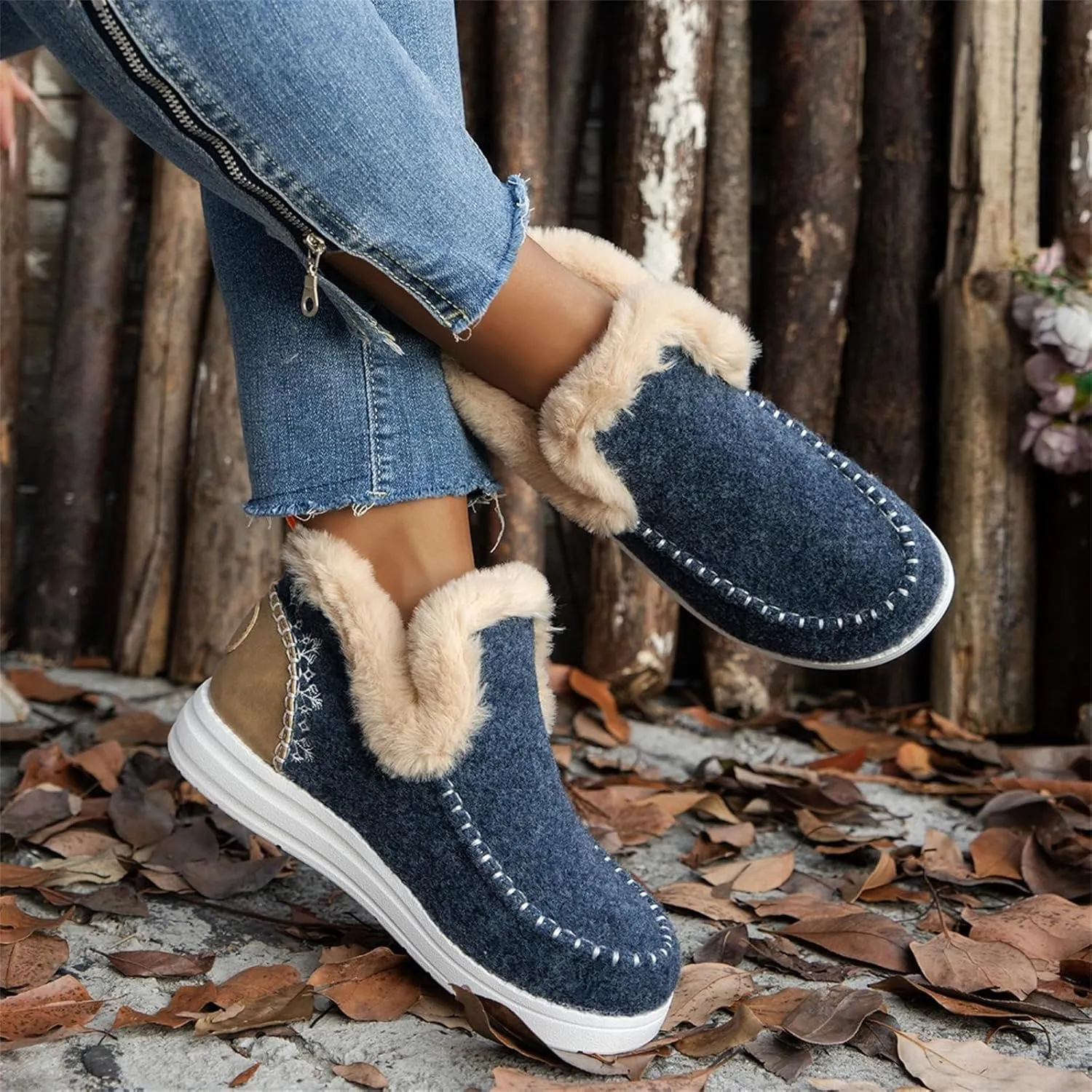 Ladmiple Winter Boots For Women 2024 Dressy Snow Boots Warm Fur Lined Anti-Slip Ankle Booties Slip On Warm Loafers Shoes