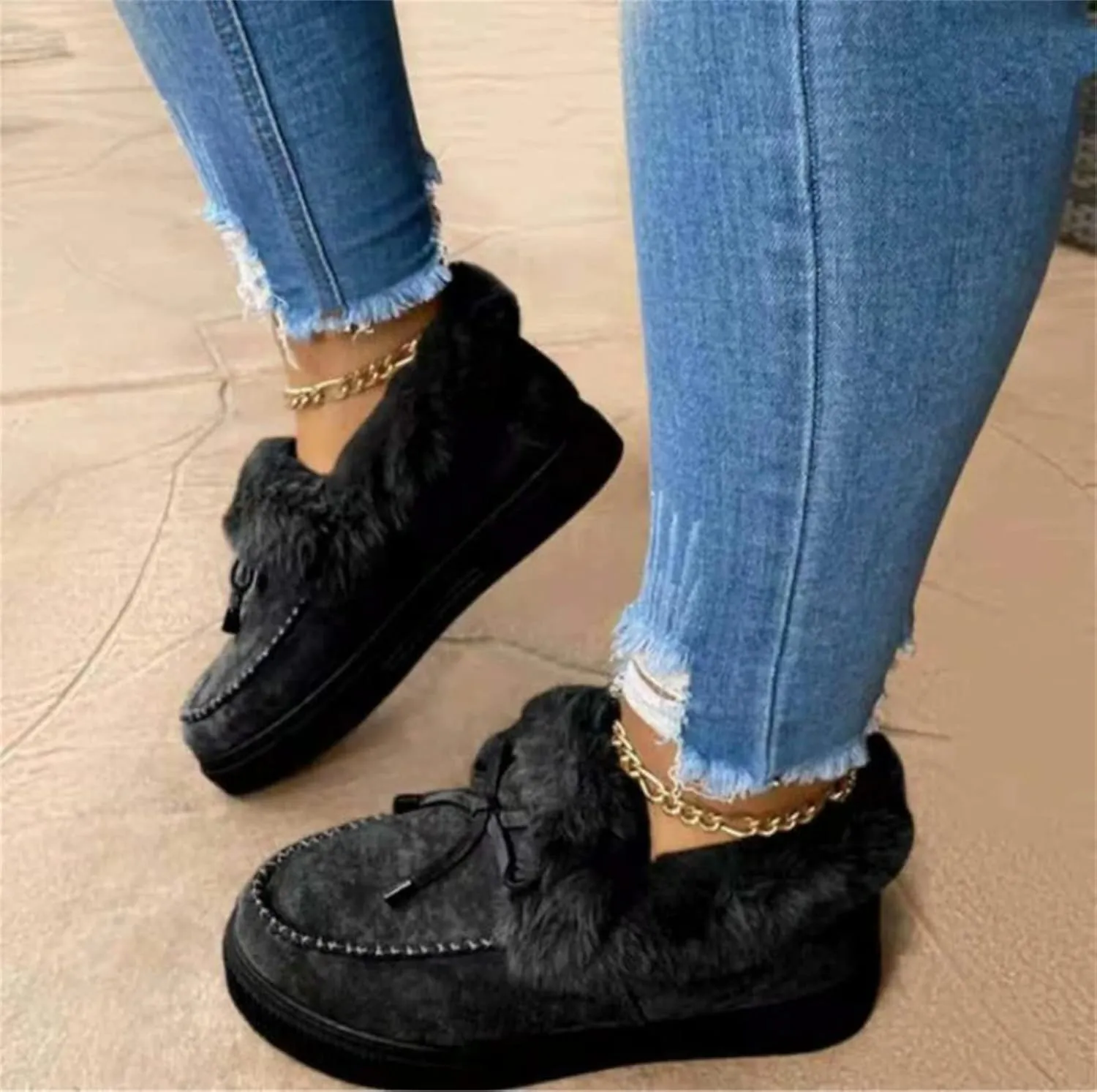 Ladmiple Winter Boots For Women Fashion Slip On Warm Snow Ankle Booties Fashion Fur Lined Comfortable Walking Loafers Shoes