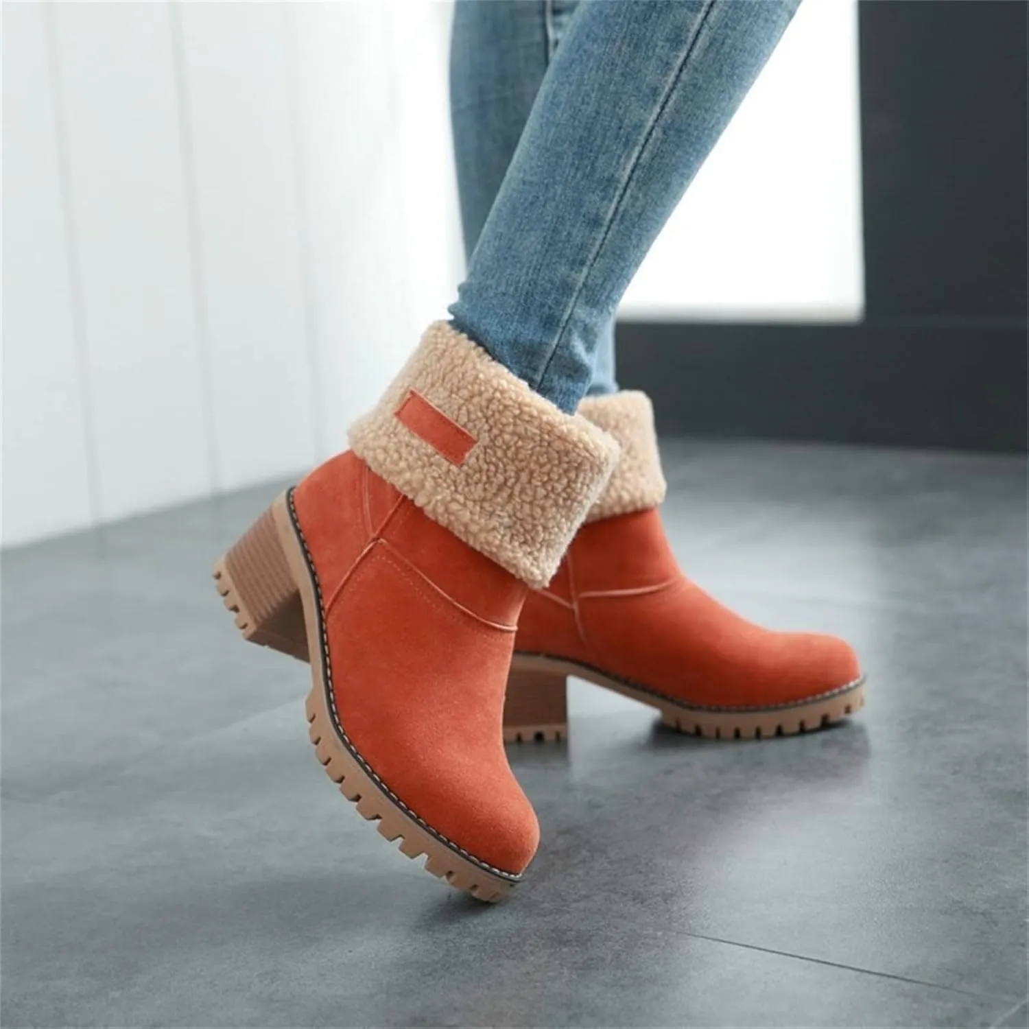 Ladmiple Winter Boots For Women Fashion Snow Boots Ankle Short Boots Slip On Outdoor Mid Calf Booties Fur Lined Warm Shoes