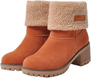 Ladmiple Winter Boots For Women Fashion Snow Boots Ankle Short Boots Slip On Outdoor Mid Calf Booties Fur Lined Warm Shoes