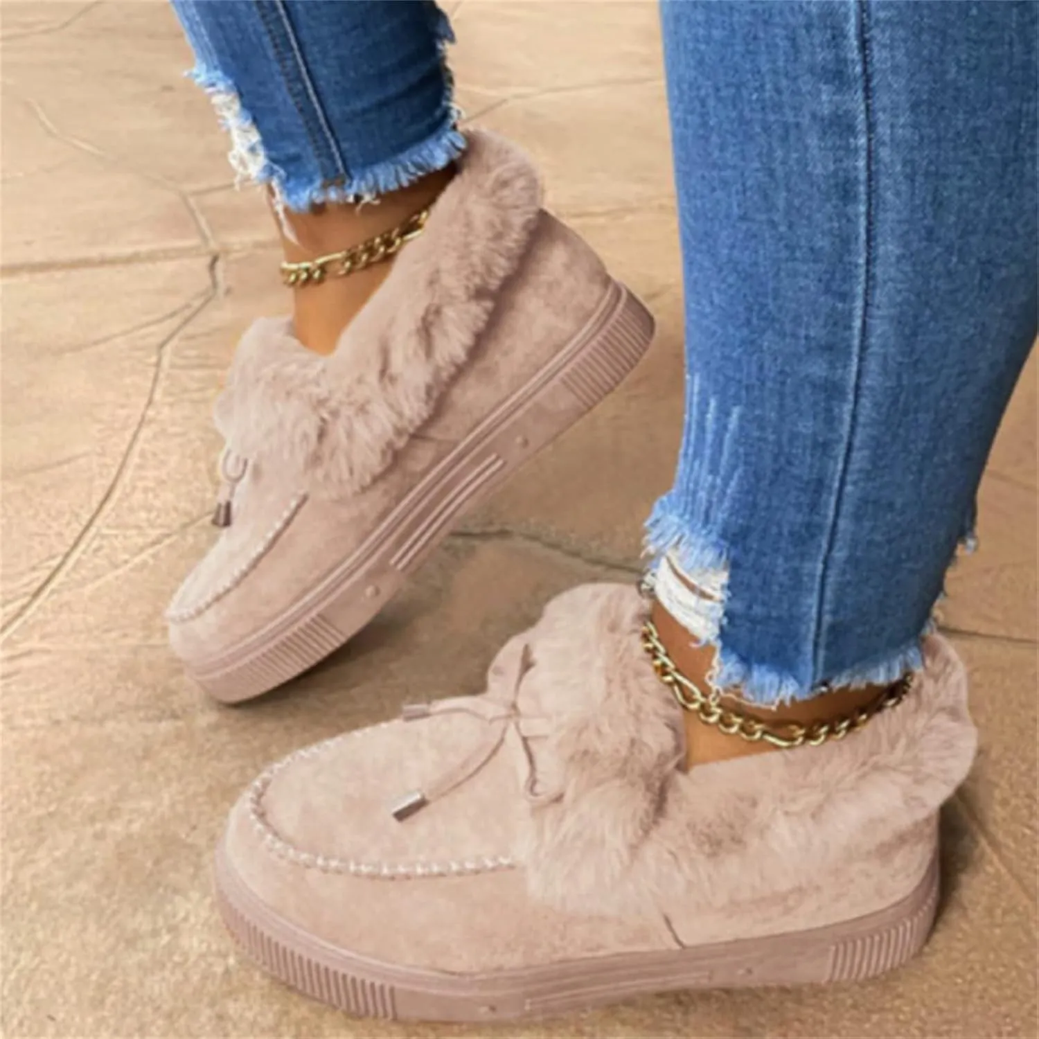 Ladmiple Winter Boots For Women Fashion Snow Boots Classic Faux Fur Lined Slip On Ankle Boots Casual Comfortable Warm Shoes
