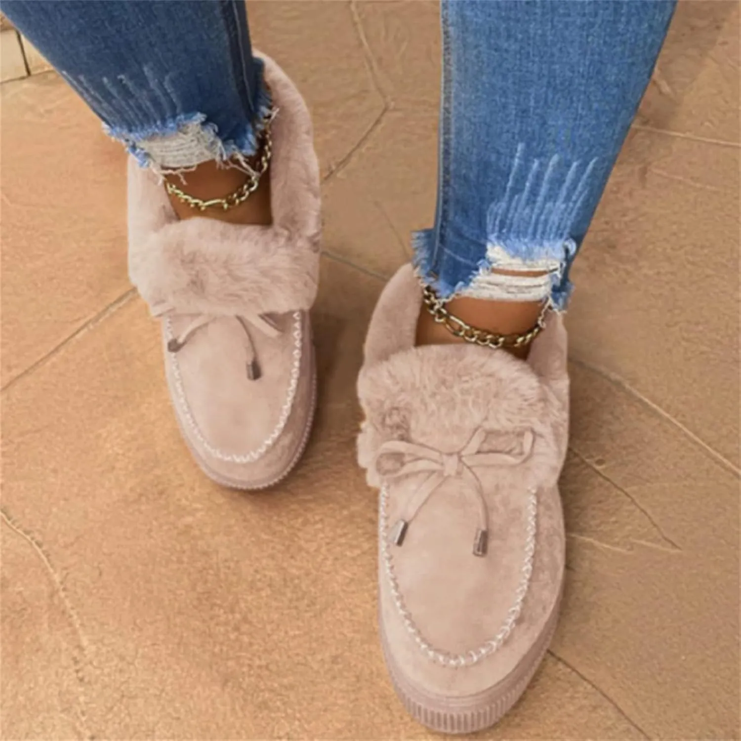 Ladmiple Winter Boots For Women Fashion Snow Boots Classic Faux Fur Lined Slip On Ankle Boots Casual Comfortable Warm Shoes
