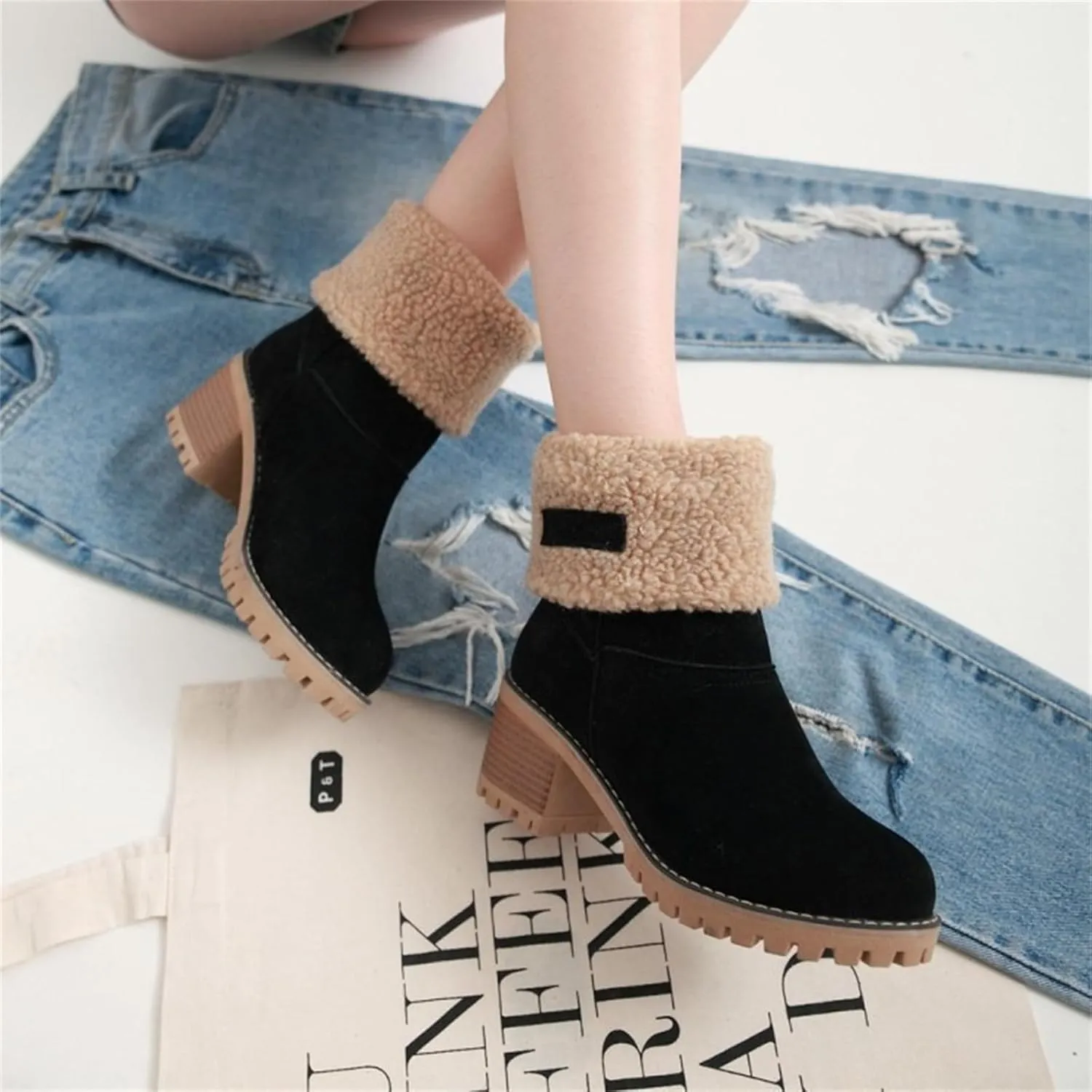 Ladmiple Winter Boots For Women Fashion Snow Boots Mid Calf Anti-slip Outdoor Warm Fur Lined Slip On Short Booties 2024