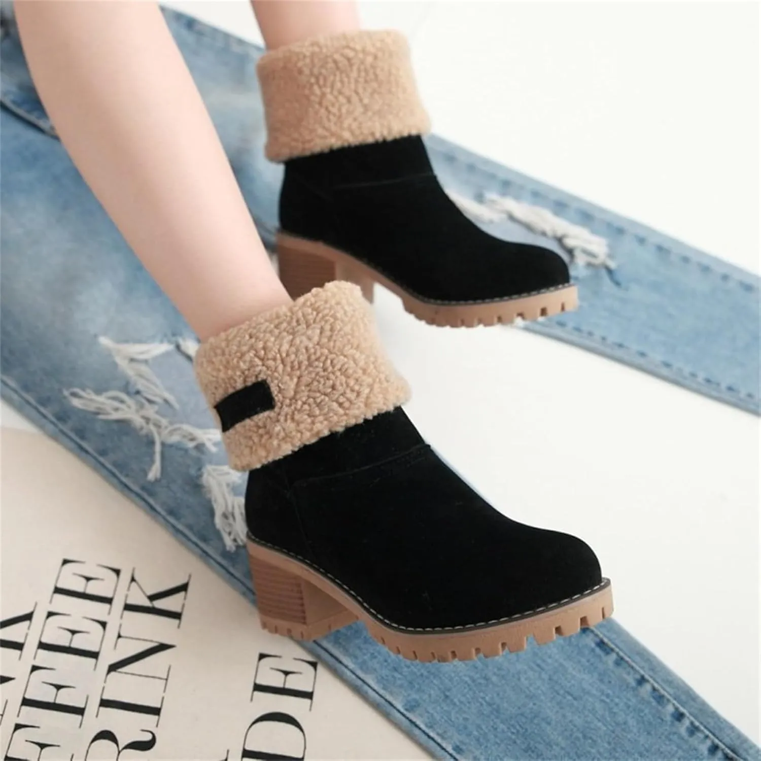 Ladmiple Winter Boots For Women Fashion Snow Boots Mid Calf Anti-slip Outdoor Warm Fur Lined Slip On Short Booties 2024