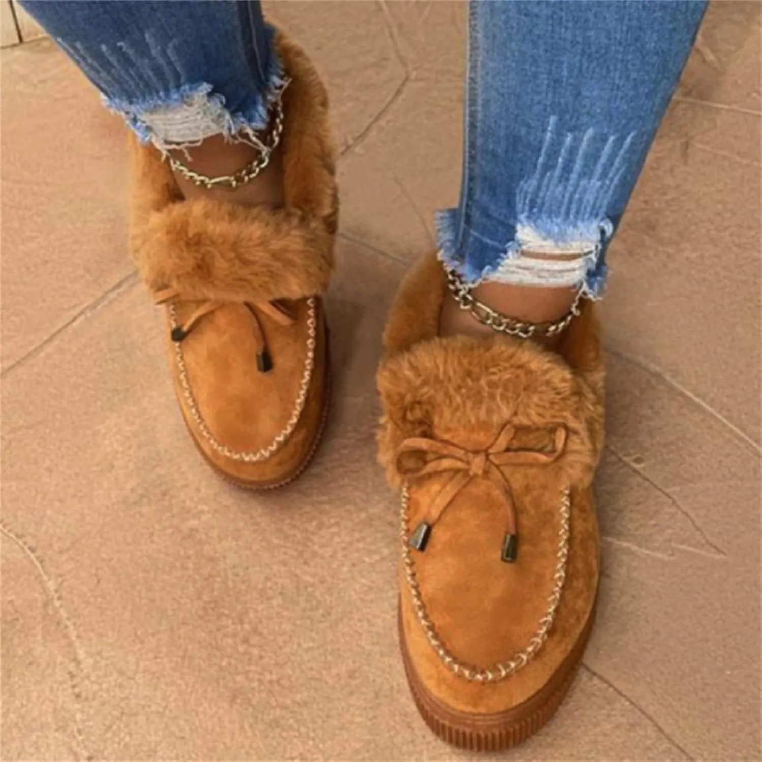 Ladmiple Winter Boots For Women Fashion Snow Boots Warm Fur Lined Anti-Slip Outdoor Slip On Ankle Booties Warm Shoes