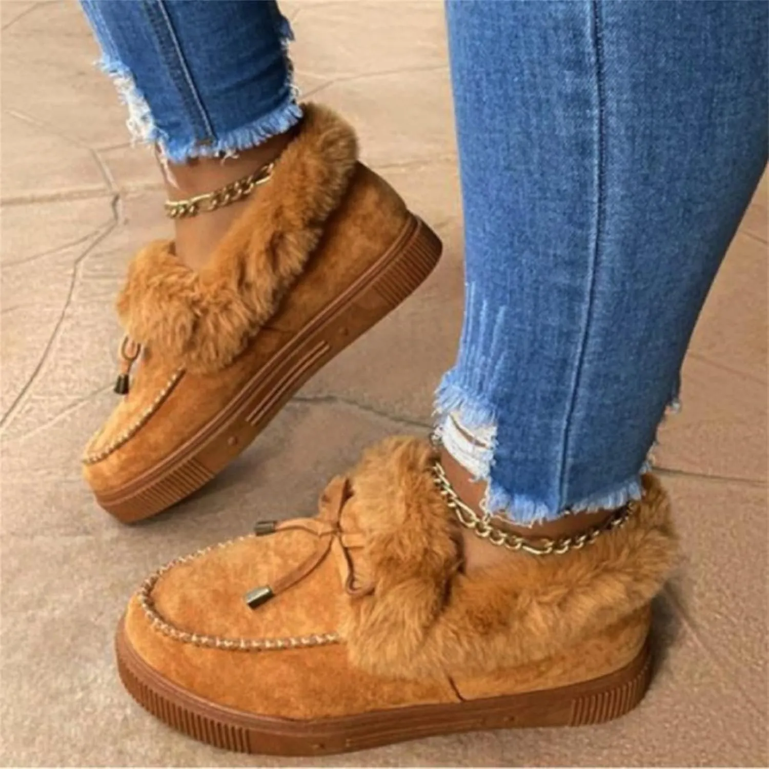 Ladmiple Winter Boots For Women Fashion Snow Boots Warm Fur Lined Anti-Slip Outdoor Slip On Ankle Booties Warm Shoes