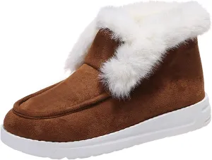 Lausiuoe Winter Boots For Women 2022 Trendy Classic Fuzzy Fur Lining Slip On Ankle Booties Warm Casual Loafers Sneakers