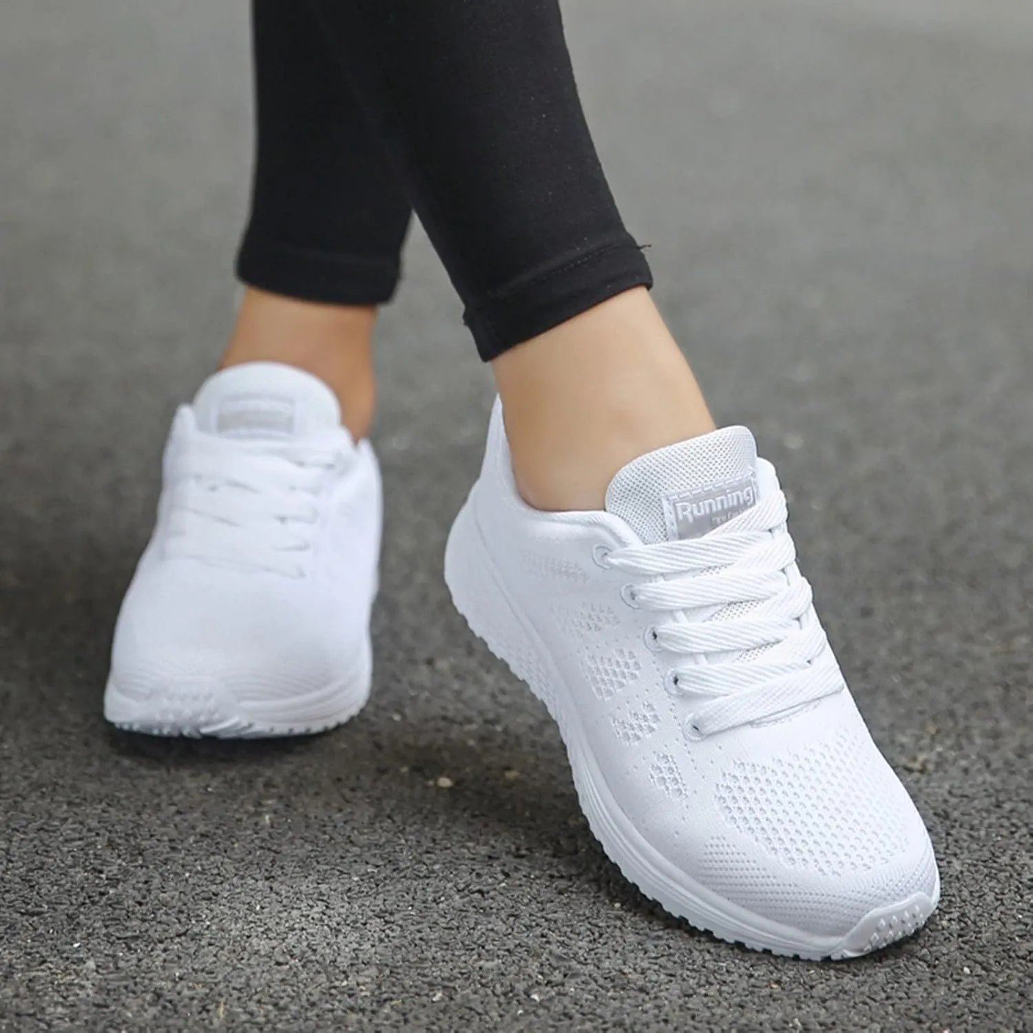 Lightweight Shoes Women Ladies Breathable Mesh Air Cushion Mesh Casual Lightweight Soft Bottom Lace Up Running Shoes