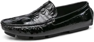 Loafers for Men Round Toe Crocodile Print Faux Leather Driving Loafers Flexible Slip Resistant Lightweight Prom Slip-ons