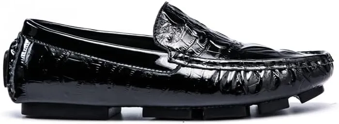Loafers for Men Round Toe Crocodile Print Faux Leather Driving Loafers Flexible Slip Resistant Lightweight Prom Slip-ons