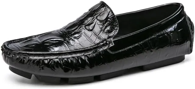 Loafers for Men Round Toe Crocodile Print Faux Leather Driving Loafers Flexible Slip Resistant Lightweight Prom Slip-ons