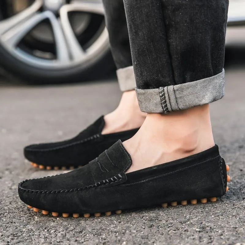 Loafers for Men Round Toe Suede Penny Driving Loafers Resistant Lightweight Flexible Casual Slip On