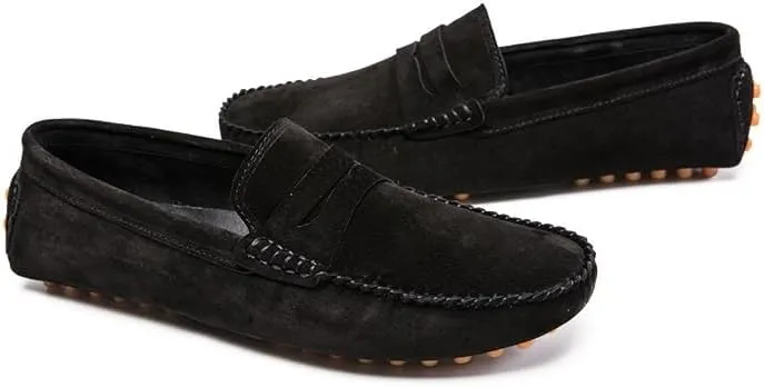Loafers for Men Round Toe Suede Penny Driving Loafers Resistant Lightweight Flexible Casual Slip On