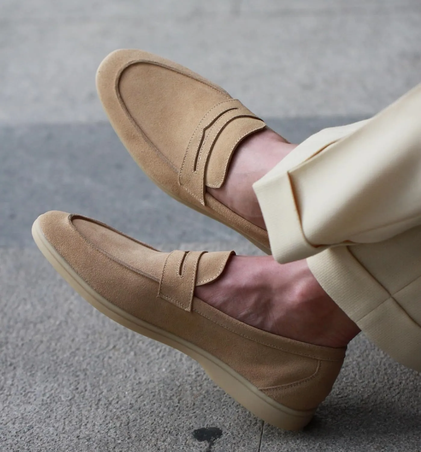 Loafers for Men Suede Genuine Leather Apron Toe Penny Loafers Flexible Flat Heel Lightweight Outdoor Slip On