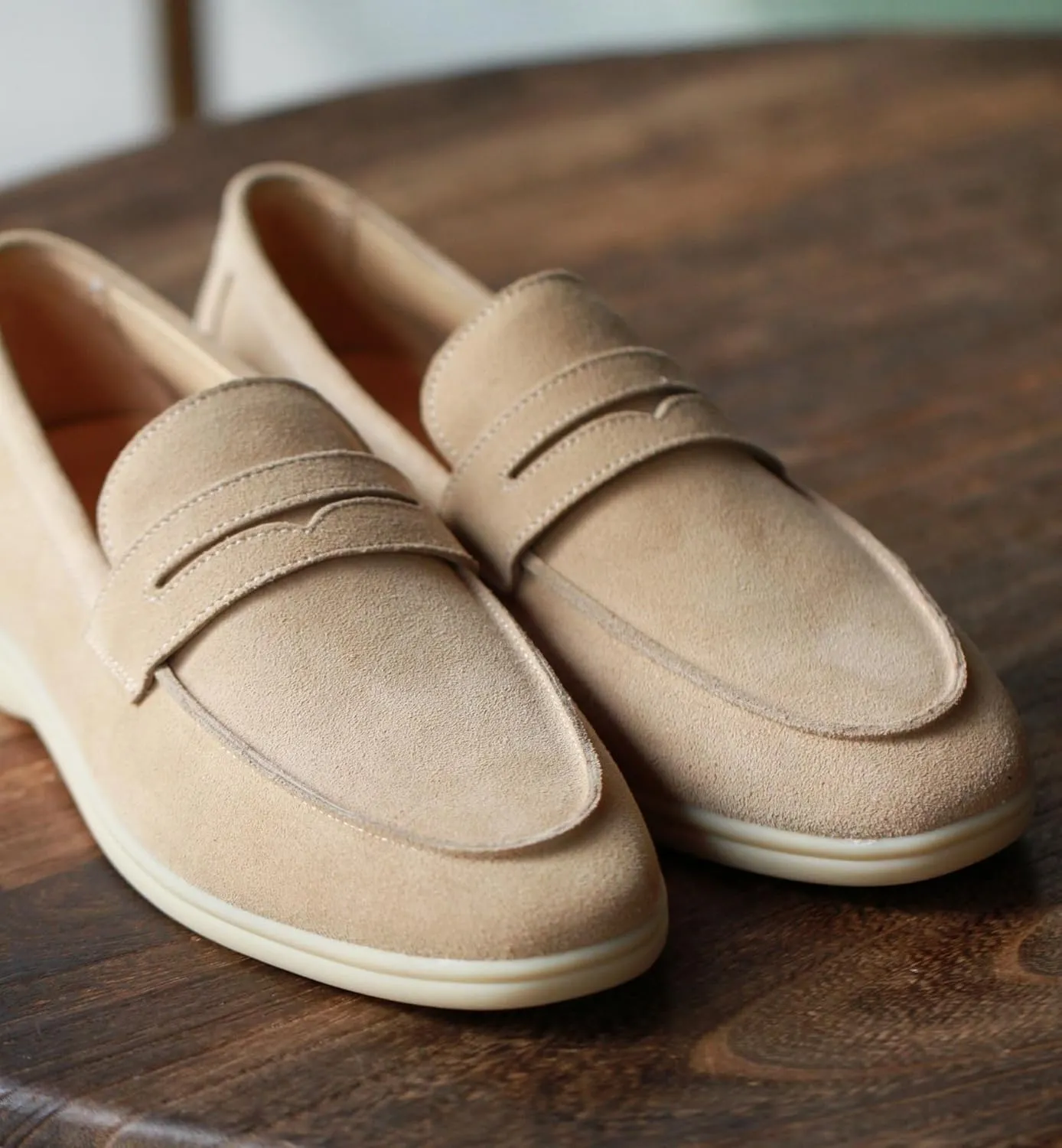 Loafers for Men Suede Genuine Leather Apron Toe Penny Loafers Flexible Flat Heel Lightweight Outdoor Slip On