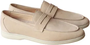 Loafers for Men Suede Genuine Leather Apron Toe Penny Loafers Flexible Flat Heel Lightweight Outdoor Slip On