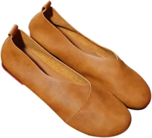 Loafers for Women Genuine Leather Hand-Sewn Loafers for Women Flexible Cowhide Casual Flats