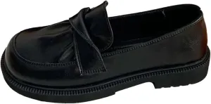 Mary Jane Single Shoe for Women Versatile Leather Shoes Round Toe Slip On Loafers Chunky Heel Thick Bottom Shoes