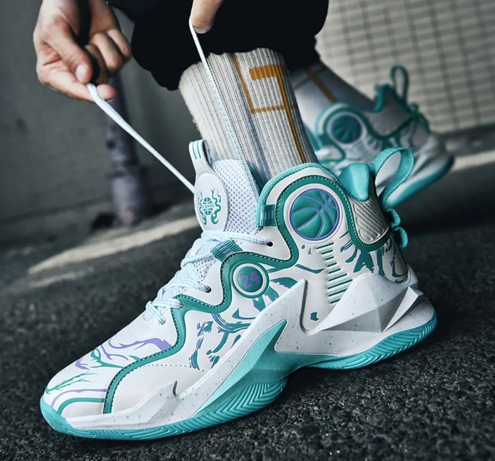 Men Women Basketball Shoes Fashion Printed Sneakers Lightweight Athletic Sneakers for Fitness Training Breathable Non-Slip Sport Shoe