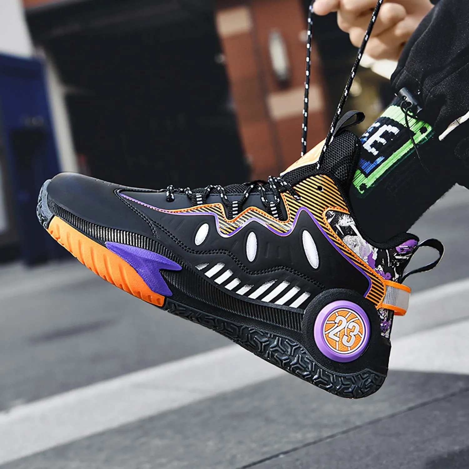 Mens and Womens Lace Up Mid Top Basketball Sneakers Non Slip Rubber Sole Running Shoes Wear Resistant Outdoor Hiking Shoes Lightweight Carrying Casual Walking Shoes Badminton Sneakers