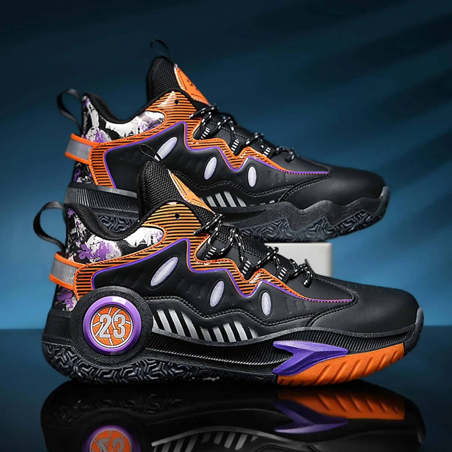 Mens and Womens Lace Up Mid Top Basketball Sneakers Non Slip Rubber Sole Running Shoes Wear Resistant Outdoor Hiking Shoes Lightweight Carrying Casual Walking Shoes Badminton Sneakers