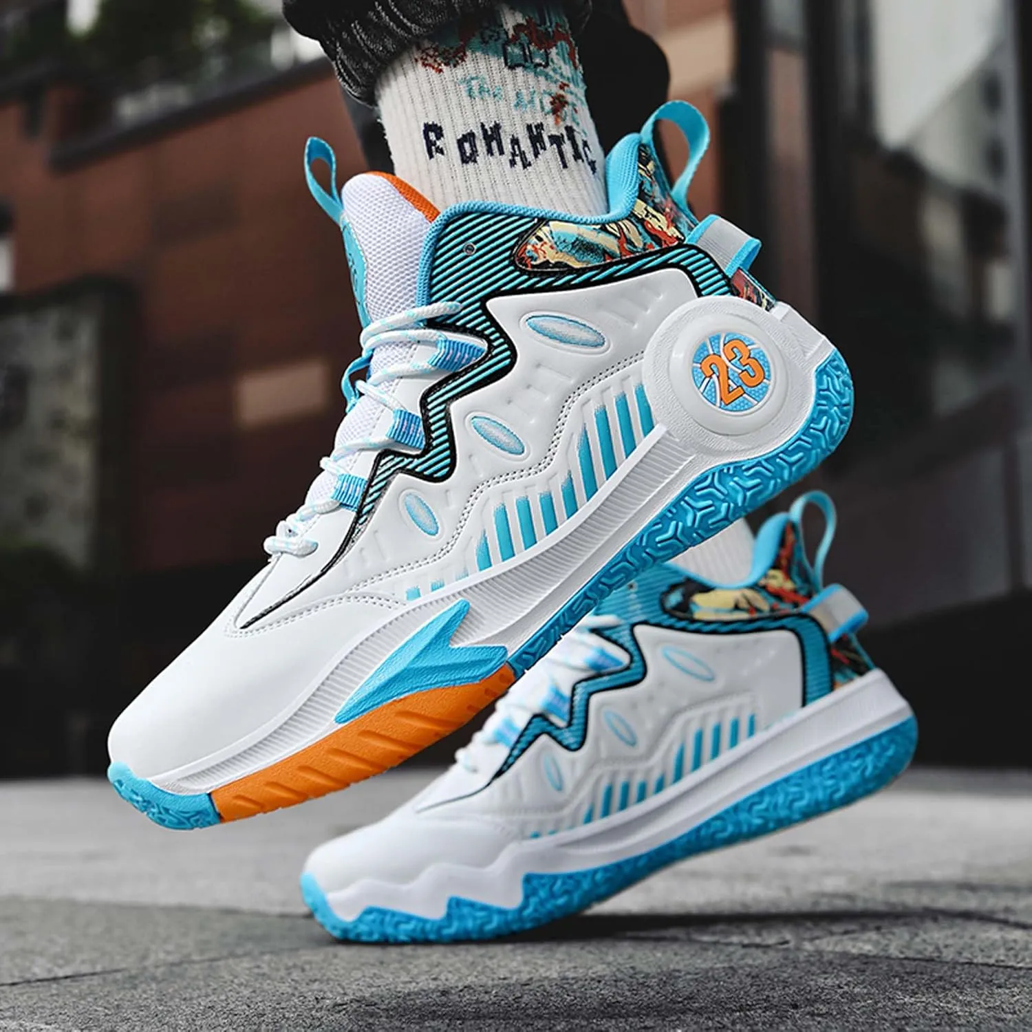 Mens and Womens Lace Up Mid Top Basketball Sneakers Non Slip Rubber Sole Running Shoes Wear Resistant Outdoor Hiking Shoes Lightweight Carrying Casual Walking Shoes Badminton Sneakers