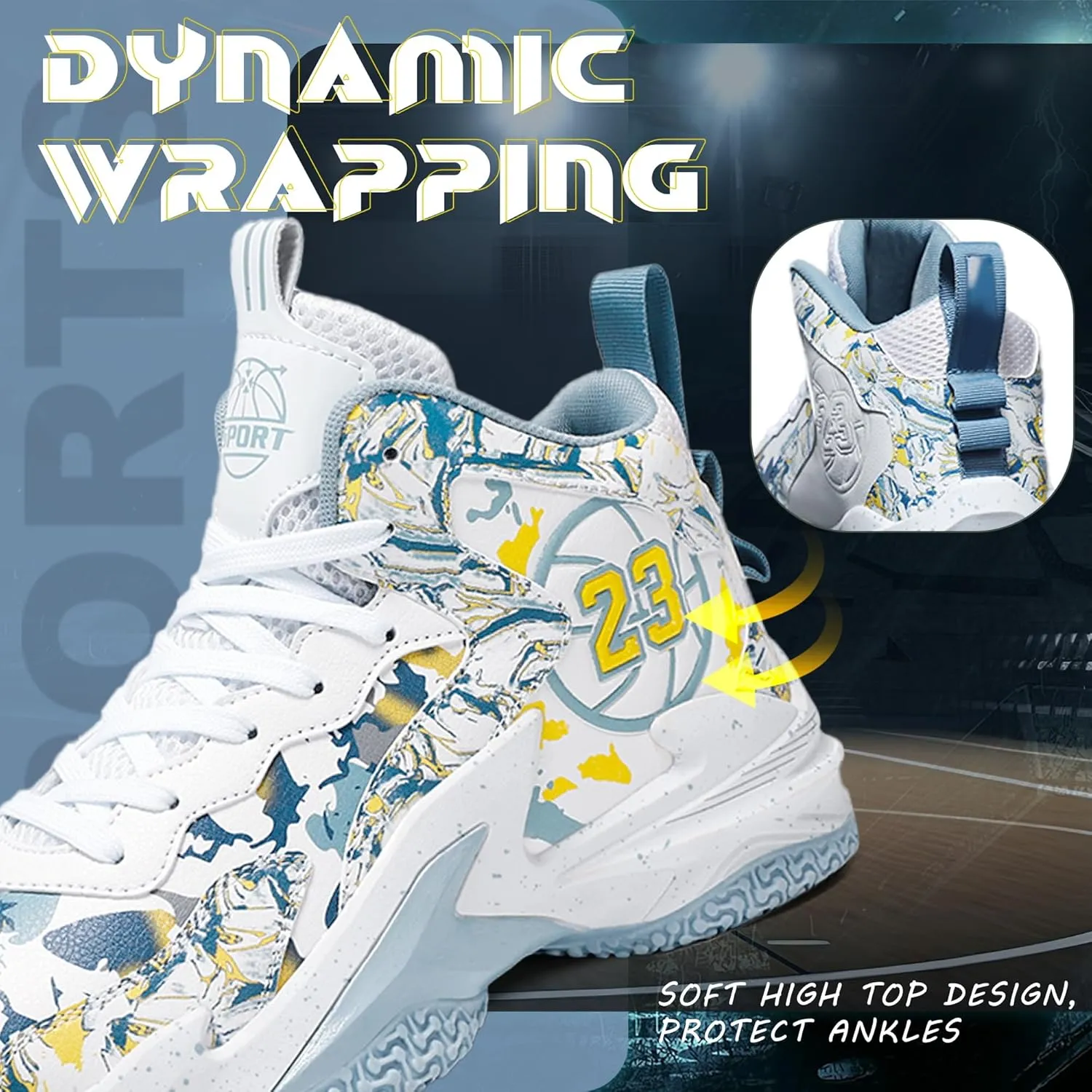 Men's Basketball Shoes Breathable Anti Slip Fashionable Graffiti Training Shoes Outdoor Shoes