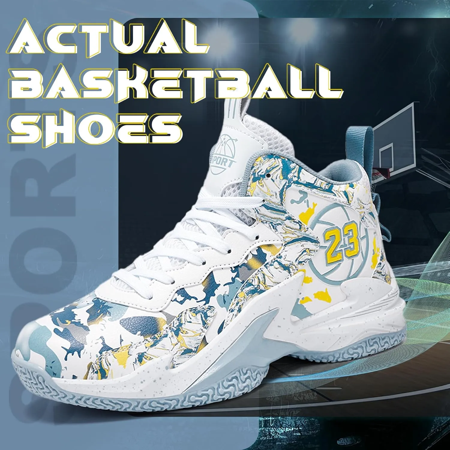 Men's Basketball Shoes Breathable Anti Slip Fashionable Graffiti Training Shoes Outdoor Shoes