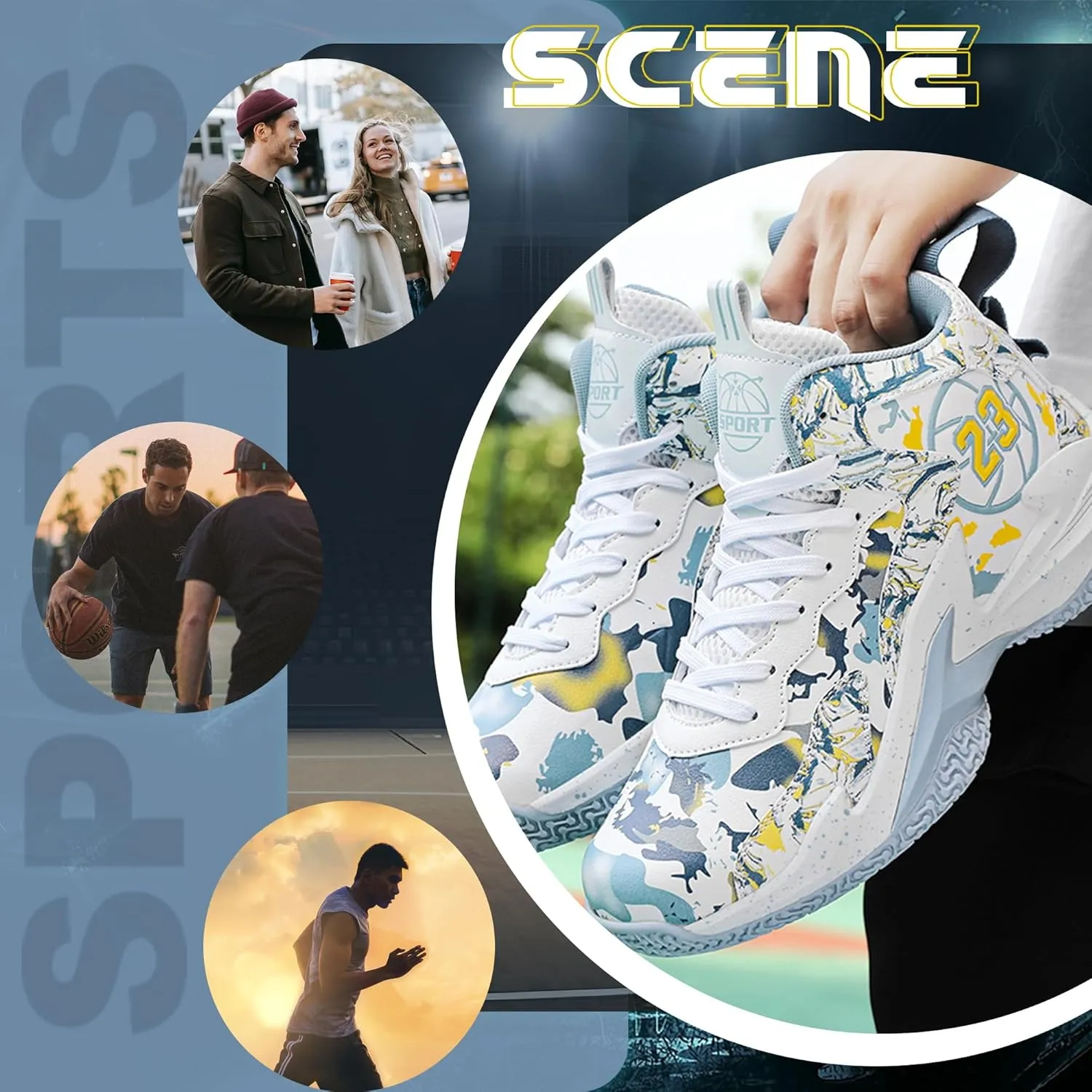 Men's Basketball Shoes Breathable Anti Slip Fashionable Graffiti Training Shoes Outdoor Shoes