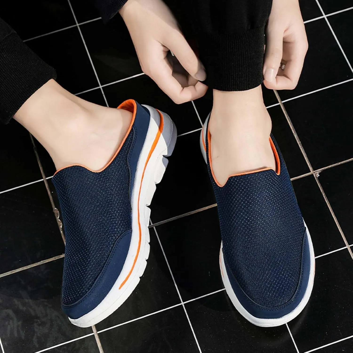 Men's Breathable Barefoot Shoes Soft Flat Soled Slip On Mesh Heelless Walking Shoes Business Casual Shoes