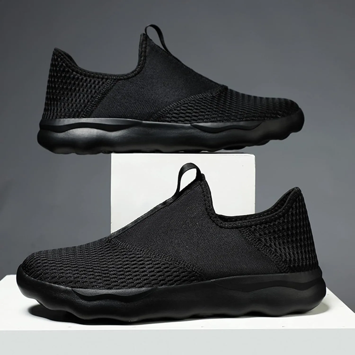 Men's Breathable Mesh Running Shoes Comfortable Breathable Lightweight Tennis Shoe Elastic Fly Woven Mesh Shoes