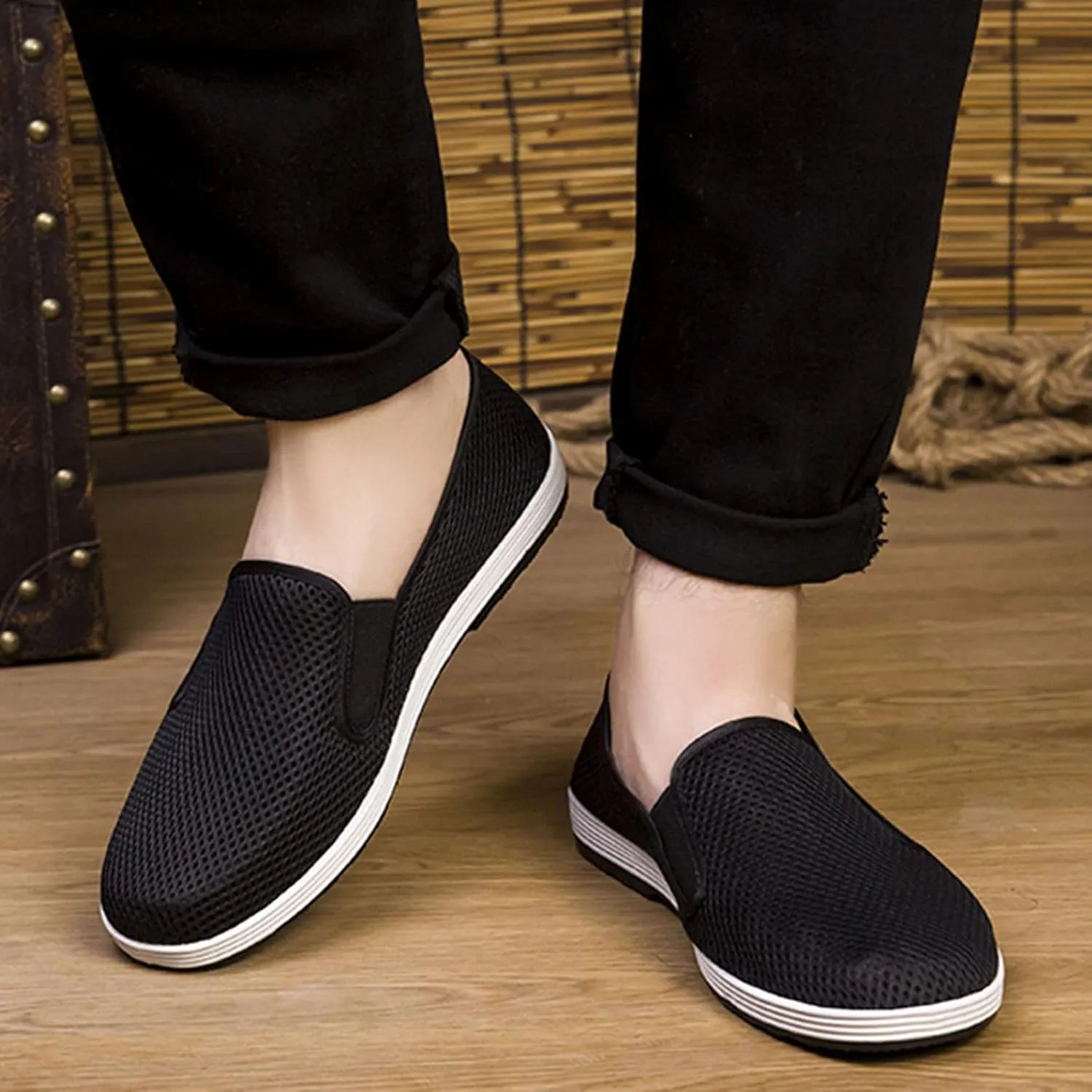 Men's Breathable Mesh Shoes Slip On Comfortable Shoes Lightweight Wide Walking Soft Flat Semi Casual for Men