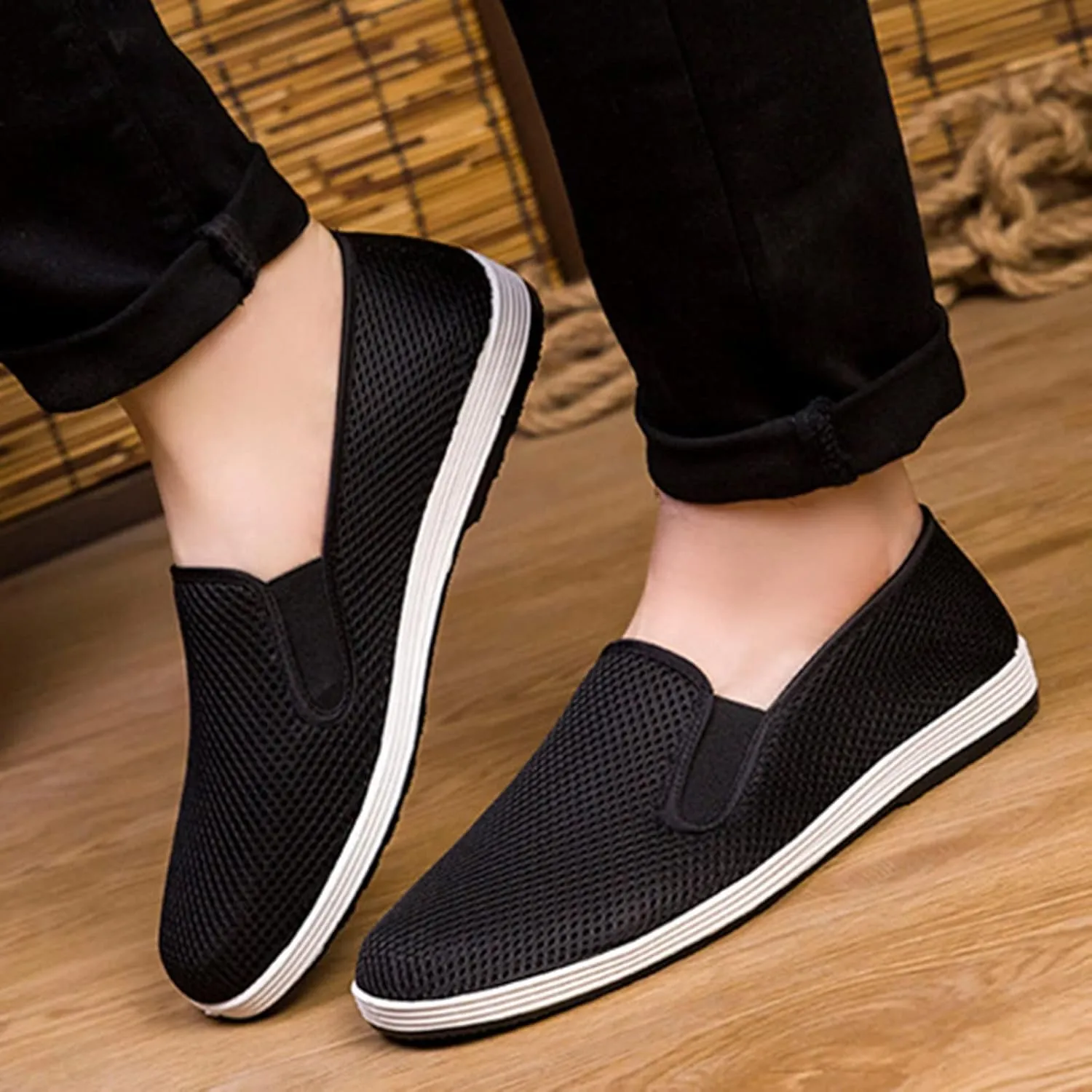 Men's Breathable Mesh Shoes Slip On Comfortable Shoes Lightweight Wide Walking Soft Flat Semi Casual for Men