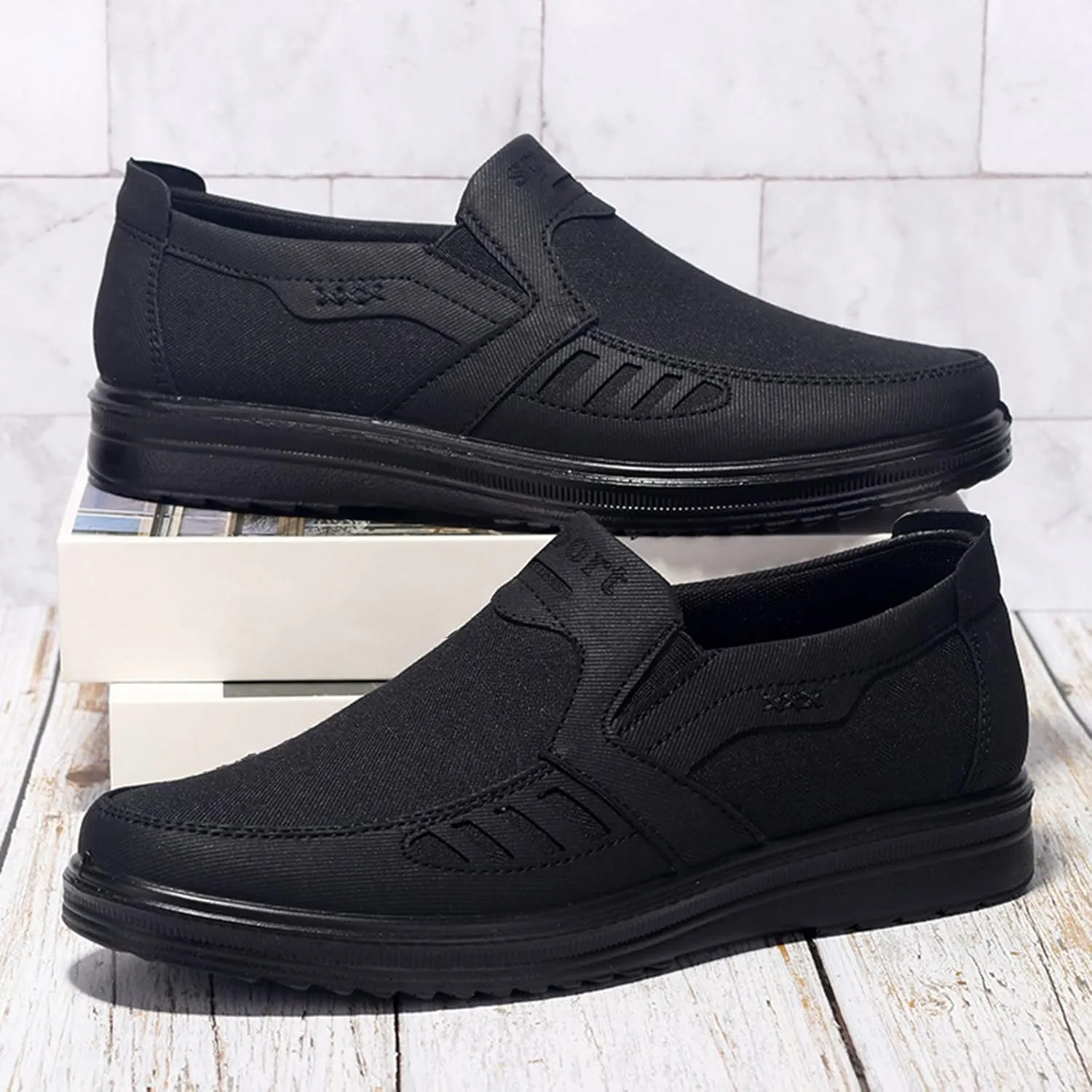 Men's Casual Dress Sneakers Fashion All Season Men Casual Shoes Flat Non Slip On Simple Design Solid Color Comfortable