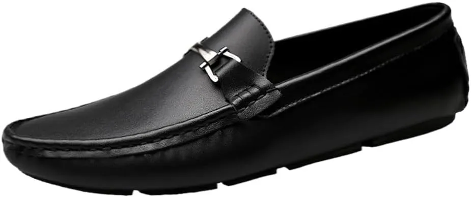 Men's Driving Moccasins Loafers - Round Toe Leather Slip-On Shoes, Lightweight, Anti-Slip, Flat Heel, Flexible Casual Walking Footwear