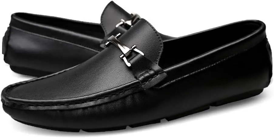 Men's Driving Moccasins Loafers - Round Toe Leather Slip-On Shoes, Lightweight, Anti-Slip, Flat Heel, Flexible Casual Walking Footwear