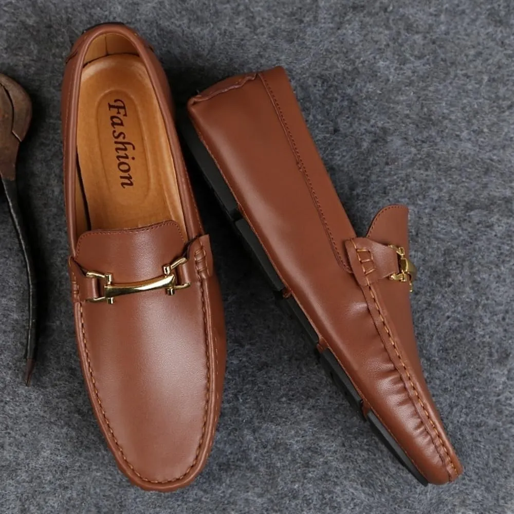 Men's Driving Moccasins Loafers - Round Toe Leather Slip-On Shoes, Lightweight, Anti-Slip, Flat Heel, Flexible Casual Walking Footwear