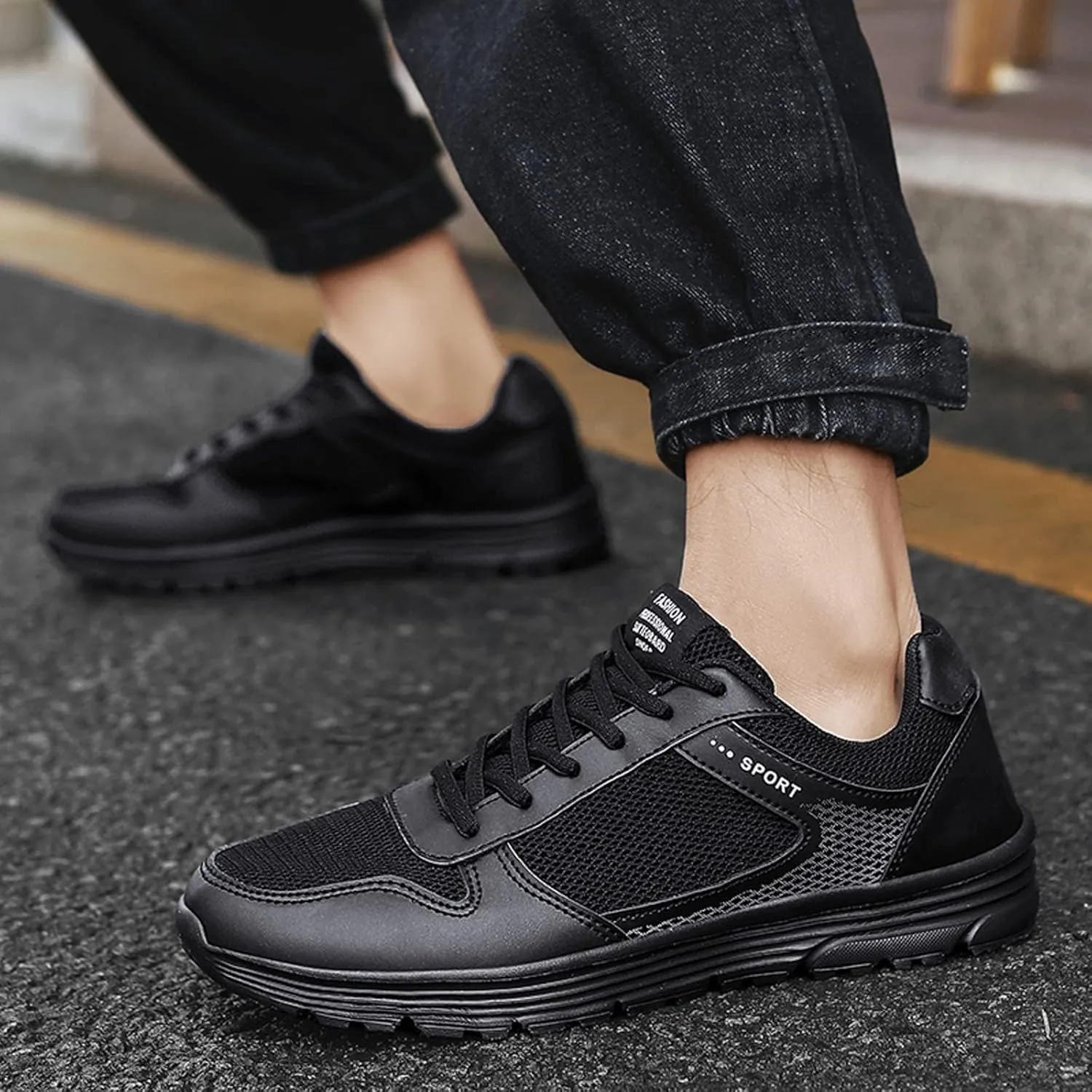 Men’s Everyday Sneakers Fashion Men Mesh Mountaineering Casual Sport Shoes Lace Up Solid Color Running Breathable Soft