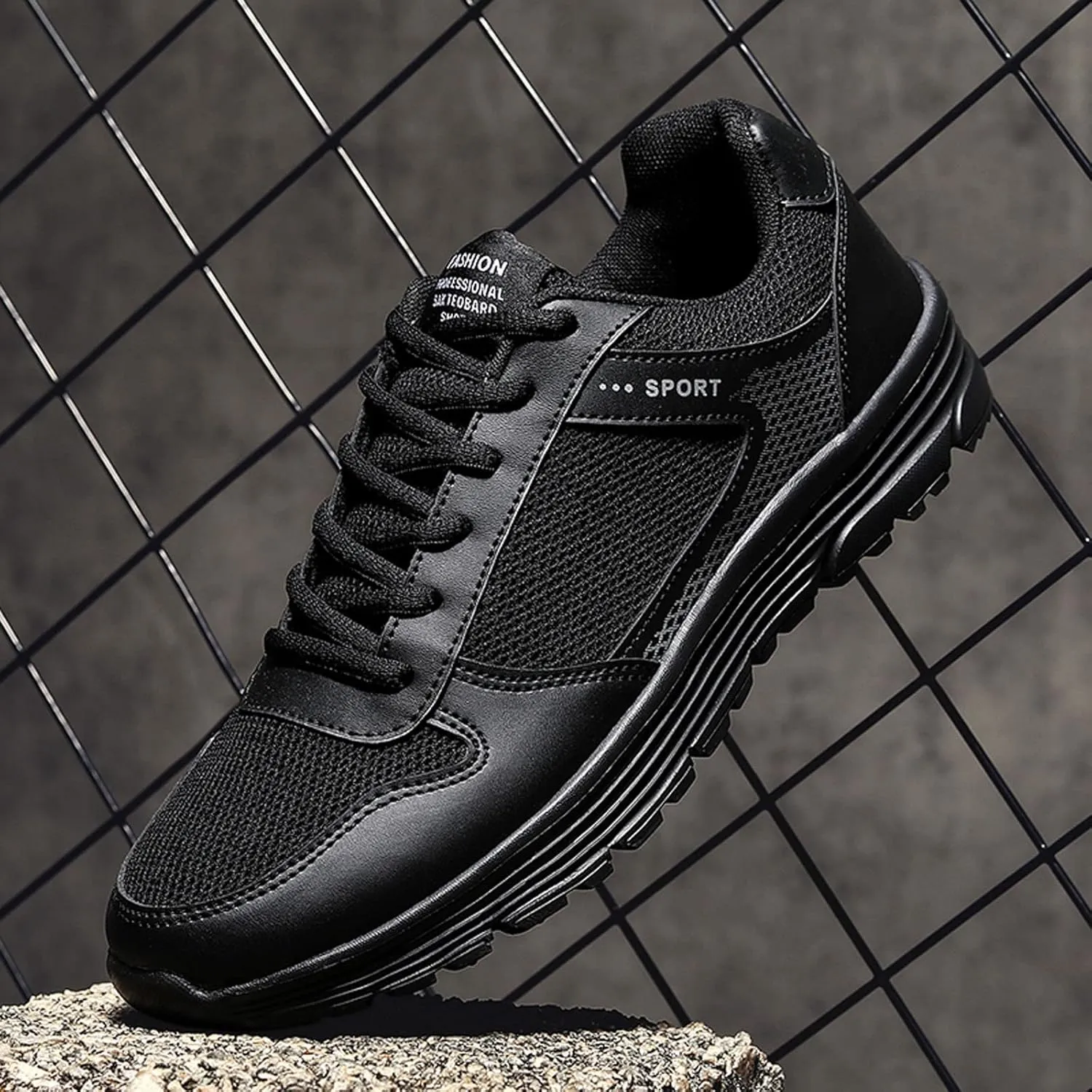 Men’s Everyday Sneakers Fashion Men Mesh Mountaineering Casual Sport Shoes Lace Up Solid Color Running Breathable Soft