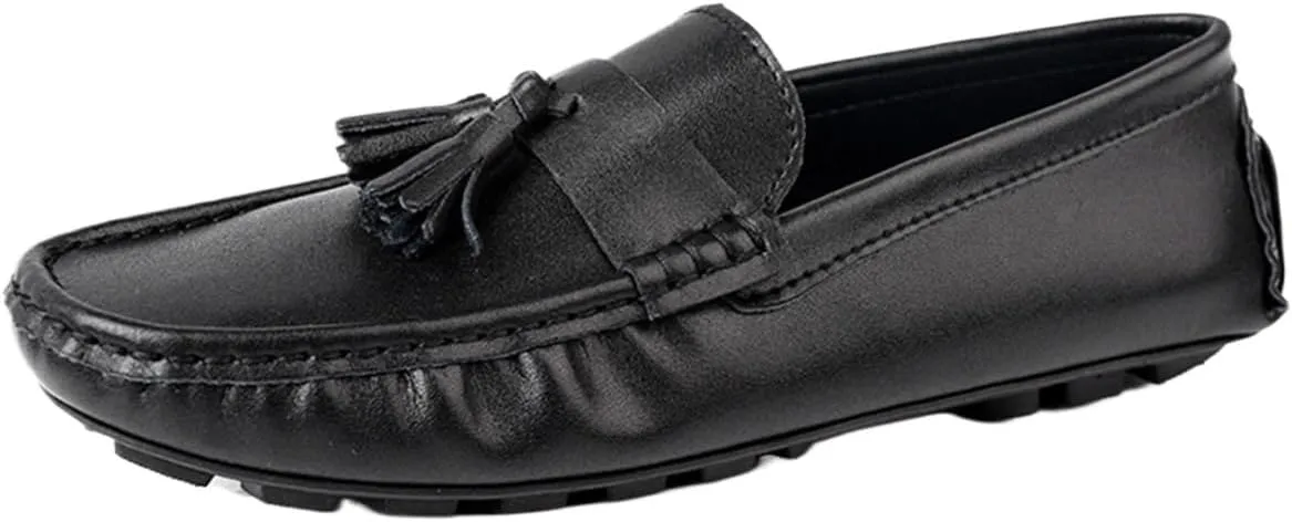 Men's Genuine Leather Loafers with Tassel, Round Toe, Flexible and Lightweight, Casual Slip-Ons with Stitching Details