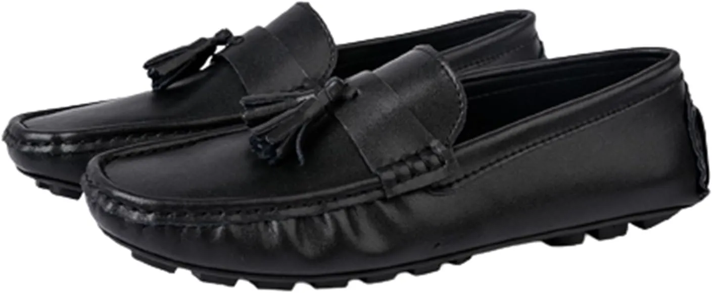 Men's Genuine Leather Loafers with Tassel, Round Toe, Flexible and Lightweight, Casual Slip-Ons with Stitching Details