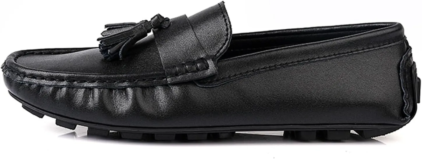Men's Genuine Leather Loafers with Tassel, Round Toe, Flexible Flat Heel, Anti-Slip, Stitching Details, Ideal for Walking and Weddings