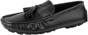 Men's Genuine Leather Loafers with Tassel, Stitching Details, Round Toe, Flexible Flat Heel, Comfortable Fashion Slip-Ons