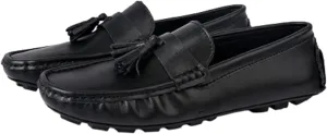 Men's Genuine Leather Tassel Stitching Detail Round Toe Lightweight Durable Flexible Anti-Slip Driving Loafers