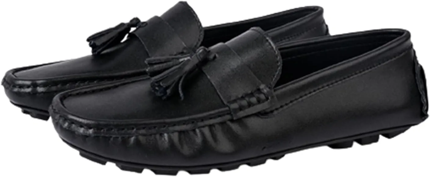 Men's Genuine Leather Tassel Stitching Detail Round Toe Lightweight Durable Flexible Anti-Slip Driving Loafers