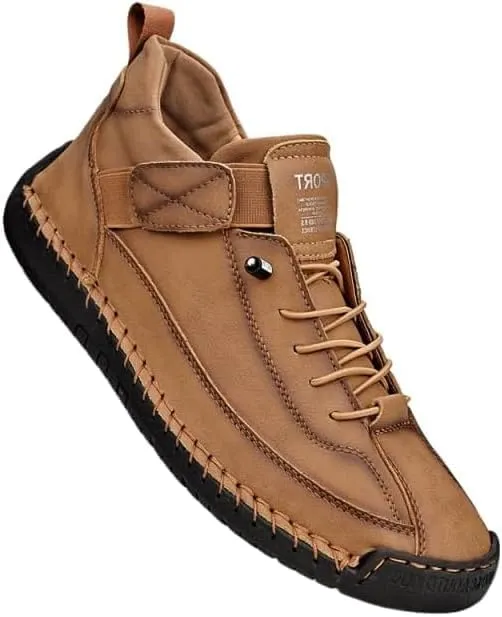 Men’s Leather Loafers – Stylish Retro High-Top Casual Shoes with Buckle Design, Soft Sole for Walking Comfort, Durable Handmade Outdoor Flat Hiking Fashion