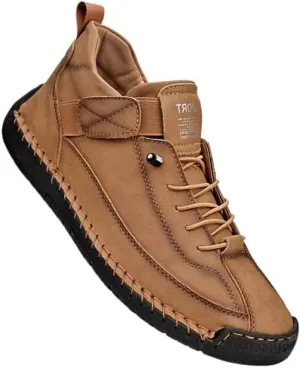 Men’s Leather Loafers – Stylish Retro High-Top Casual Shoes with Buckle Design, Soft Sole for Walking Comfort, Durable Handmade Outdoor Flat Hiking Fashion